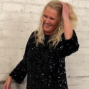 Elegant Navy Blue Sequin A lined Dress